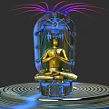 Golden Meditation Statue Commercial Equipment With Transparent Cover Colorful Lines And Spiral Base