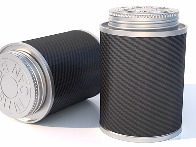 Commercial Equipment Black Carbon Fiber Cylindrical Containers With Silver Metal Lids Decorative Patterns GANEFCO Brand 3d model