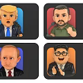 Multiple Cartoon Character Head Illustrations With Square Frames And Colored Backgrounds