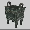 Ancient Chinese Square Bronze Ding With Intricate Carvings Two Handles And Four Legs