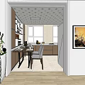 Modern Kitchen Interior With Dark Brown Cabinets Marble Countertop And Fruit Basket