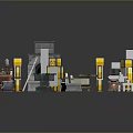 Pixel Style Scene Components Including Stone Structure Workbench Glowing Pillars Chests Pool And Weapon 3d model