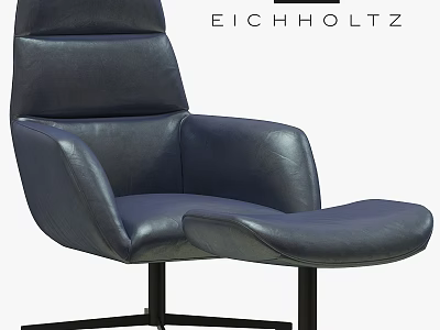 Eichholtz Modern Navy Blue Leather Lounge Chair With Ottoman And Metal Base 3d model