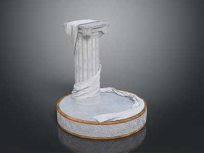 Decorative Classical Column with Draped White Fabric and Circular Ornate Base 3d model