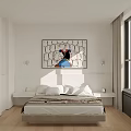 Modern White Bedroom Bedside Table With Clock And Curtains Near Wall