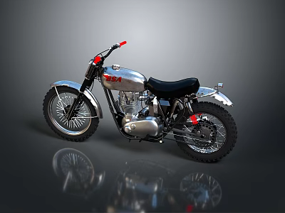Vintage Motorcycle with Chrome Body Black Seat Red Handlebar Classic Design and Reflective Surface 3d model