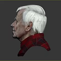 Elderly Man With White Hair Wearing Red Plaid Shirt Bust Against Dark Background