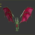 Game and Movie Character Dragon with Red Wings Silver Horns and Body Against Gray Background