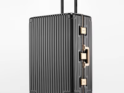 Black Vertical Striped Luggage With Gold Metal Hardware And Telescopic Handle 3d model