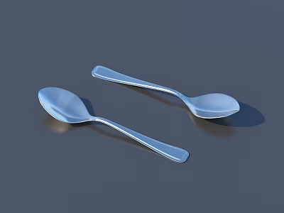 Shiny Silver Stainless Steel Cutlery Set With Two Spoons On Gray Background 3d model