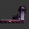 Rustic Outdoor Wooden Bench On Stone Floor With Stone Wall Green Vines And Trash Bin