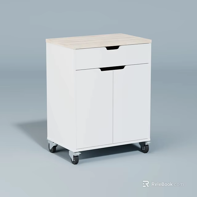 White Mobile Storage Cabinet With Wooden Top Drawer And Cabinet Doors 3d model 