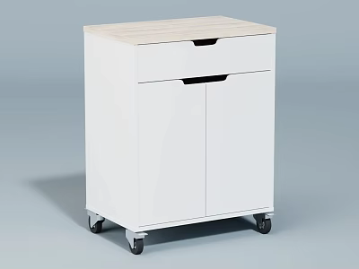 White Mobile Storage Cabinet With Wooden Top Drawer And Cabinet Doors 3d model
