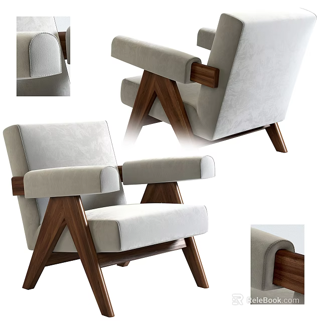 Modern Stylish Single Sofa With Wooden Legs And Soft Upholstered Fabric 3d model 