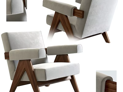 Modern Stylish Single Sofa With Wooden Legs And Soft Upholstered Fabric 3d model