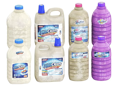 Assorted Colored Household Cleaning Bottles With Ultra Clean And Sweet Scent Labels 3d model