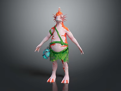 Fantasy Game and Movie Character With Orange Pink Pot Belly Green Skirt and Blue Bag 3d model