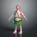Fantasy Game and Movie Character With Orange Pink Pot Belly Green Skirt and Blue Bag