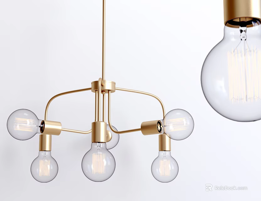 Modern Golden Metal Chandelier With Glass Bulbs For Interior Decor 3d model 