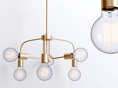 Modern Golden Metal Chandelier With Glass Bulbs For Interior Decor 3d model