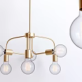 Modern Golden Metal Chandelier With Glass Bulbs For Interior Decor