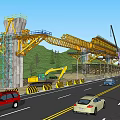 Road Infrastructure Under Construction With Bridge Structure Yellow Construction Equipment Vehicles And Safety Barriers