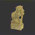 Traditional Stone Lion Statue With Intricate Carved Details And Square Base