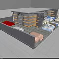 Modern Bedroom Furniture Store Display With Various Beds And Stylish Display Shelves