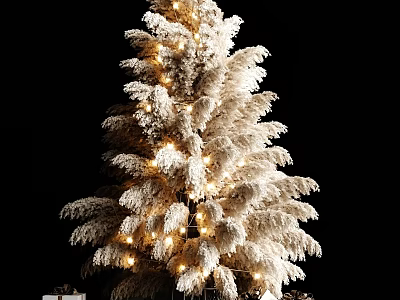 White Christmas Tree Decorative Ornament Set With LED Lights And Festive Display On Black Background 3d model