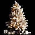 White Christmas Tree Decorative Ornament Set With LED Lights And Festive Display On Black Background