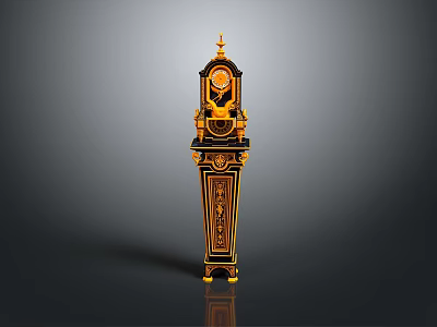 Ornate Grandfather Clock With Carved Wooden Details Gold Accents And Decorative Top 3d model