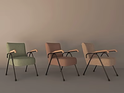 Modern Single Sofa In Green Brown Beige Colors With Wooden Armrests And Black Metal Legs 3d model