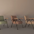 Modern Single Sofa In Green Brown Beige Colors With Wooden Armrests And Black Metal Legs