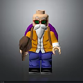 White Bearded Bald Headed Character Wearing Red Sunglasses Yellow Coat Blue Pants And Purple Backpack