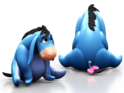 Blue Donkey Stuffed Doll Front And Back View With Pink Bow Decoration 3d model