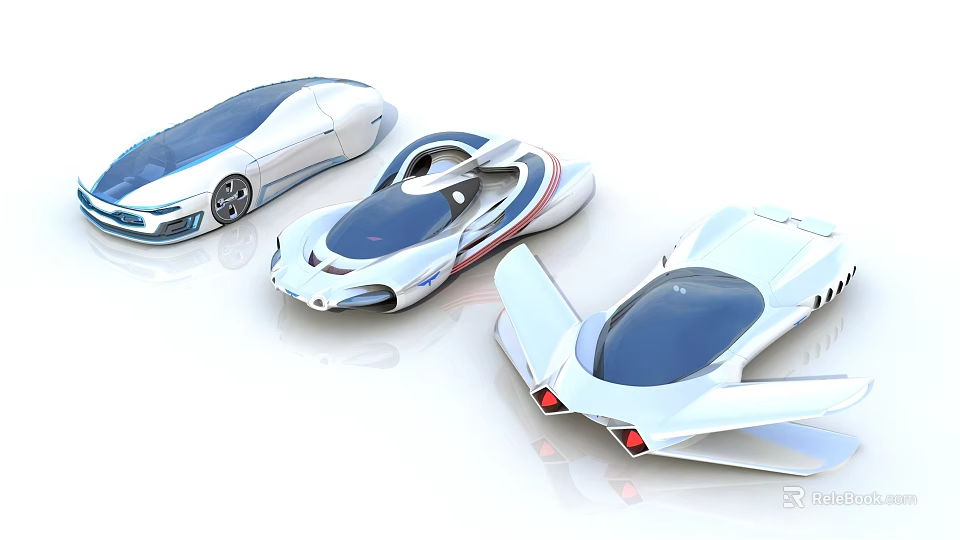 Futuristic White Concept Cars With Streamlined Design And Transparent Roofs 3d model 