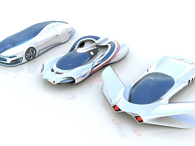 Futuristic White Concept Cars With Streamlined Design And Transparent Roofs 3d model