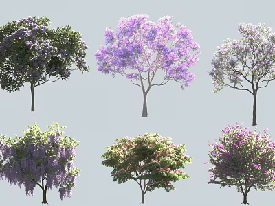 Different Species of Flowering Trees with Lush Foliage and Vibrant Blooms for Garden Landscape Design 3d model