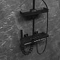 Modern Black Shower Systems with Handheld and Shelf on Grey Marble Wall 3d model