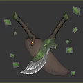 Crossed Fantasy Weapons With Wooden Handles Green Decorative Accents And Silver Blades Surrounded By Green Leaves