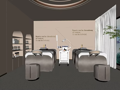 Spa Sauna Interior Design With Massage Beds Treatment Equipment And Green Plants 3d model