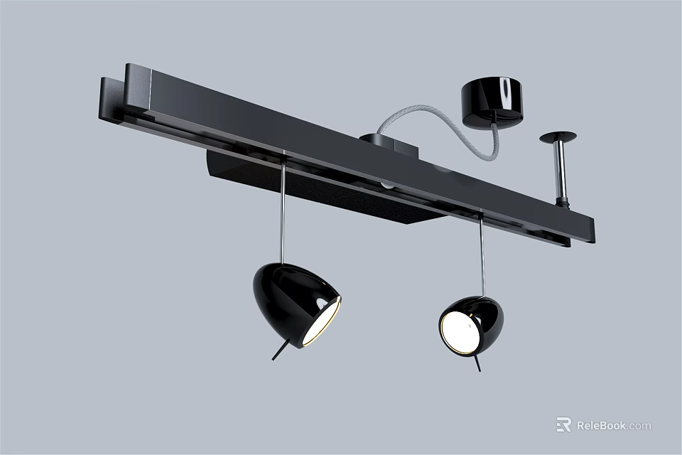 Black Track Mounted Downlights And Spotlights Modern Ceiling Lighting Fixture 3d model 