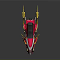 Pink and Yellow Motorcycle with Wing Shaped Accents Red Decor Streamlined Futuristic Design