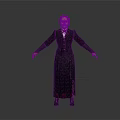 Woman in Black Formal Coat And Long Dress With Arms Outstretched Standing Pose
