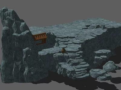 Micro Terrain Design With Rock Formations Stone Steps And Wooden Bench 3d model