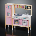 Pink And Beige Children's Toy Kitchen Cabinet With Stove Sink Oven And Microwave