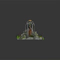 Cartoon Scene With Stone Dome Orange Door Moss Covered Stones Steps Green Grass Pink Flowers