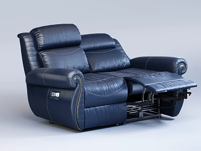 Navy Blue Leather Two Seater Recliner With Extendable Footrest And Comfortable Modern Design 3d model