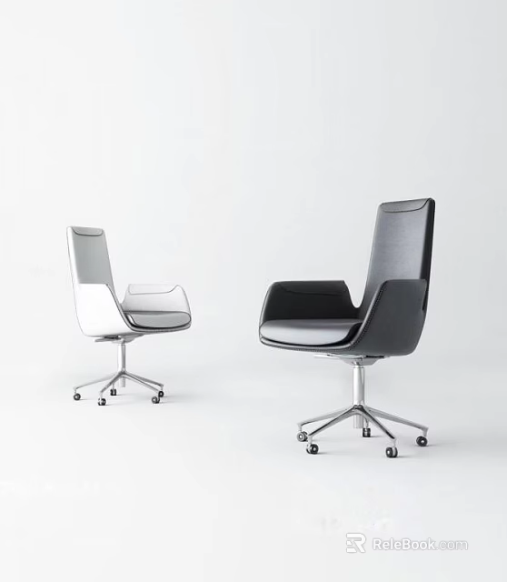 Modern Black And White Office Chairs With Sleek Design And Metal Base Casters 3d model 