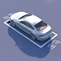 Silver BMW Car Parked in Marked Parking Space with Brand Name